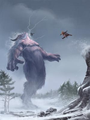 Thor, God of Thunder, slays a Frost Giant
